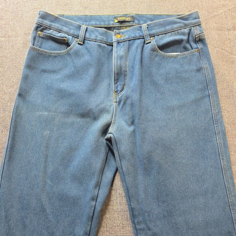 Stanley Men Jeans 38x30 Blue Cotton Blend Straight Leg Fleece Lined Reguar Fit